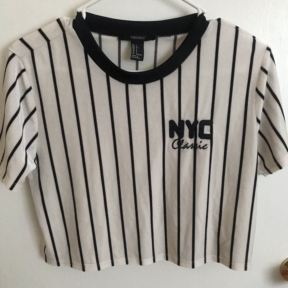 Forever 21 Baseball Jersey Crop Top (White/Black)